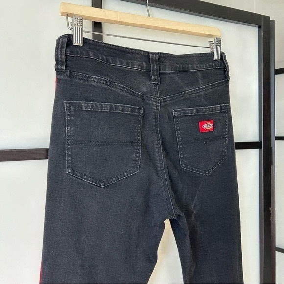 Dickies Faded Black Denim Red & White Racing Stripe Distressed Skinny Jean - Picture 8 of 9